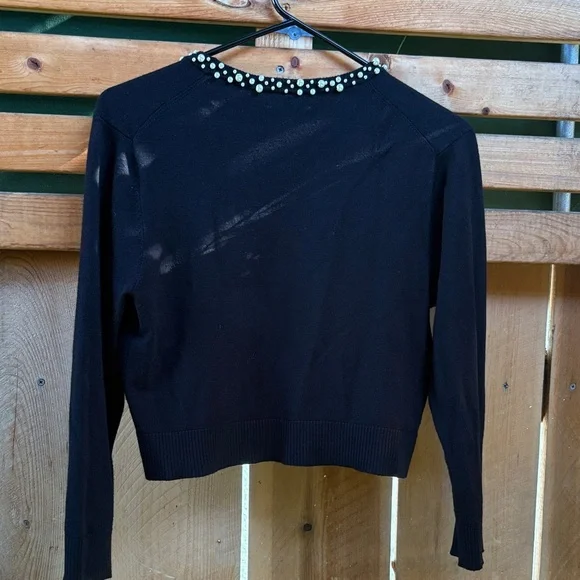 Calvin Klein Black Cardigan with Beaded Trim - Picture 4 of 5